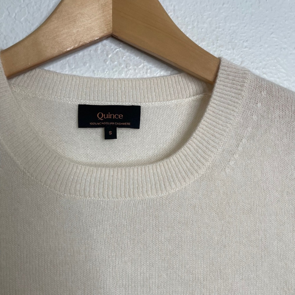 Quince Cream 100% Mongolian Cashmere Short Sleeve Crew Neck Sweater Womens Small - Picture 2 of 4